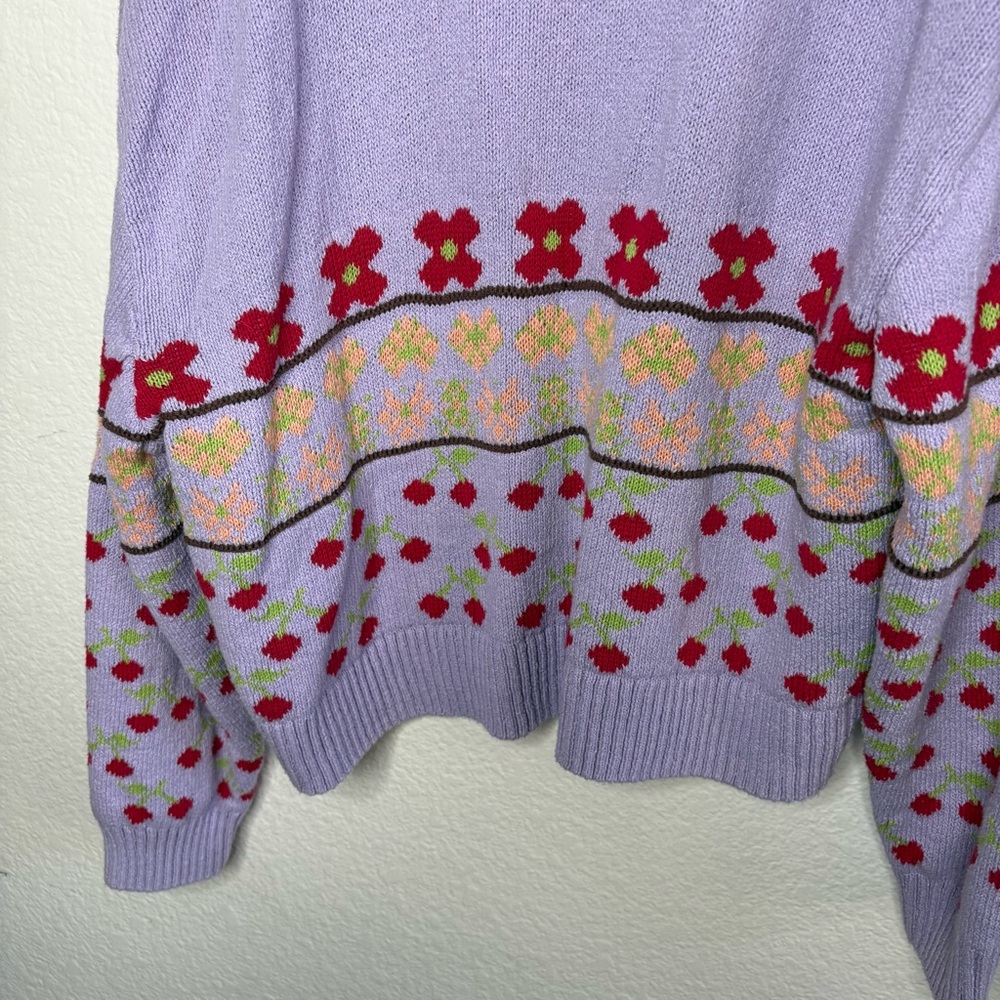 Zara Lavender Cherry Patterned Cardigan Sweater - image 8